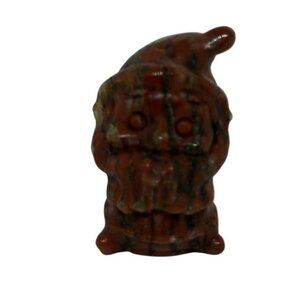Carved Red Jasper Gnome Figurine 1" Miniature Santa Christmas Shelf Decor Brown
